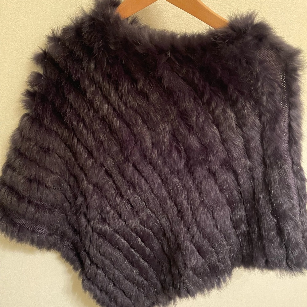 Fur Poncho, never worn! Dark Navy Blue